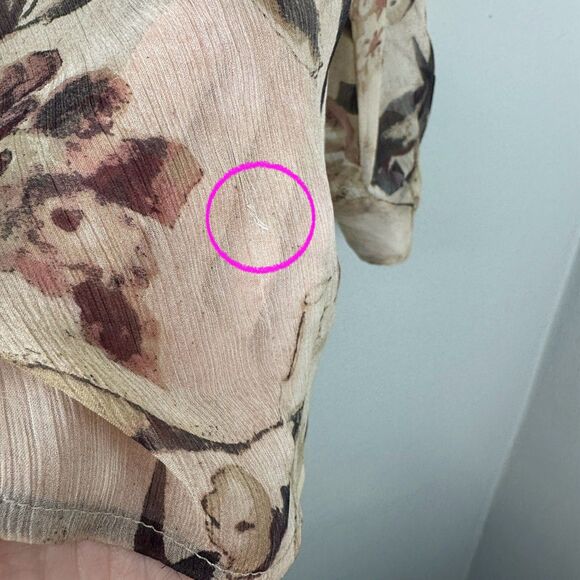 LRL Ralph Lauren Georgette Split Neck Tunic Petite L Tan Floral Sheer Fairy Boho - Picture 10 of 15